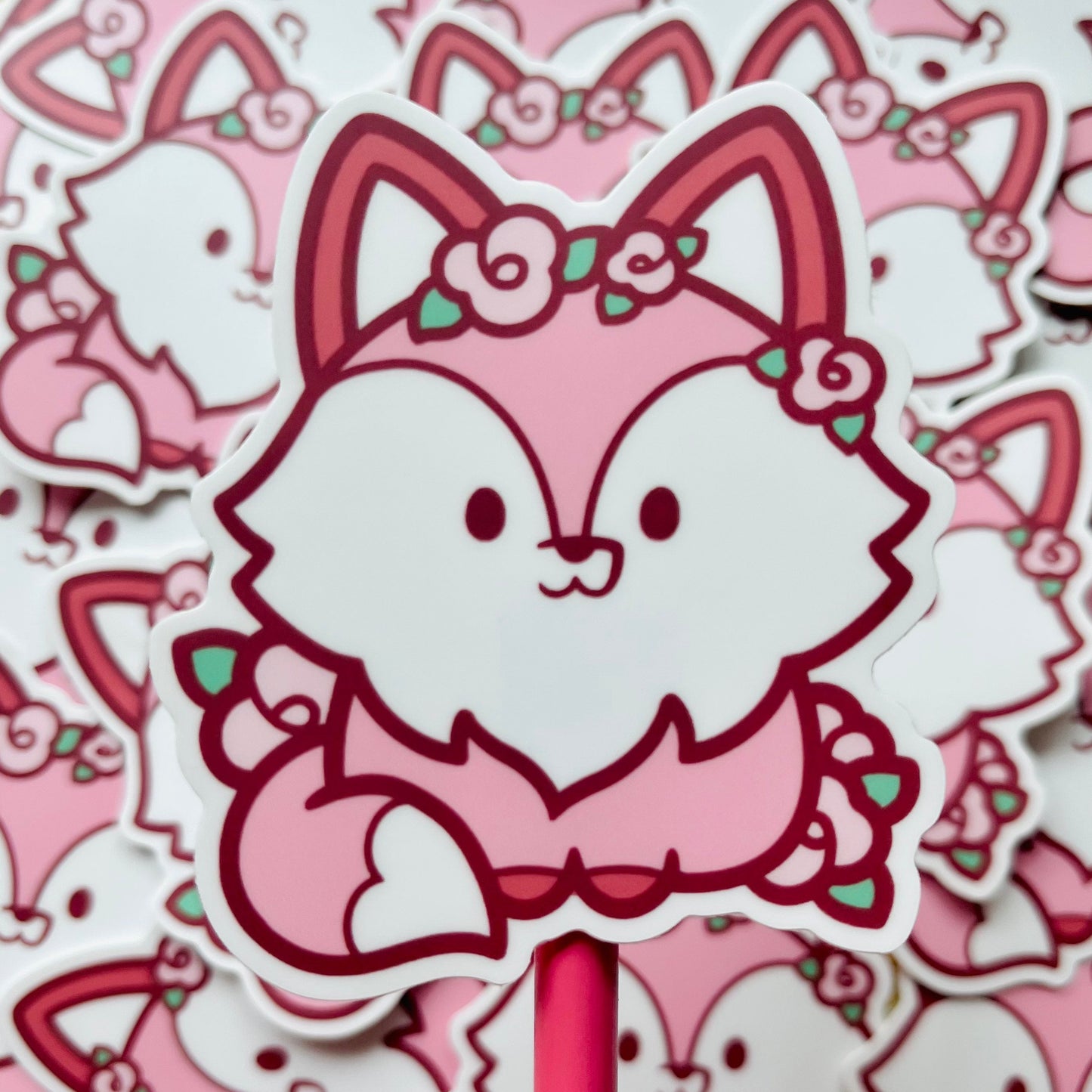 pink floral fox sticker (members only)